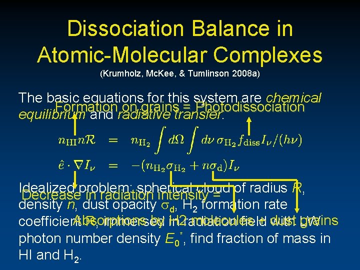 Dissociation Balance in Atomic-Molecular Complexes (Krumholz, Mc. Kee, & Tumlinson 2008 a) The basic