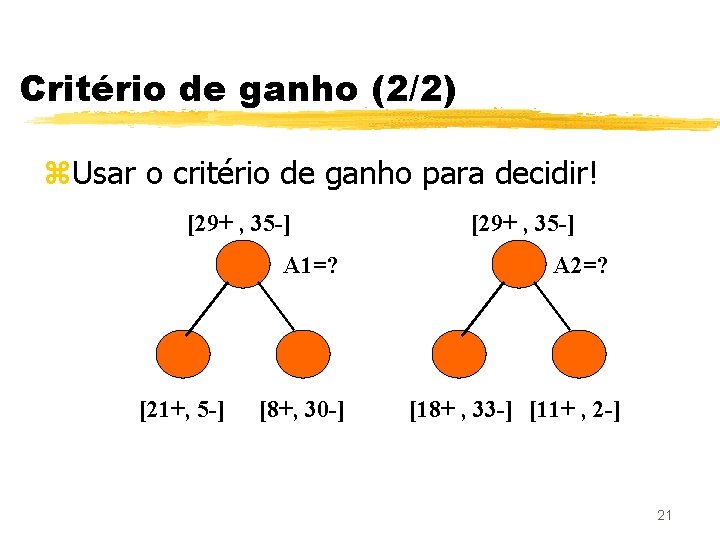 Critério de ganho (2/2) z. Usar o critério de ganho para decidir! [29+ ,