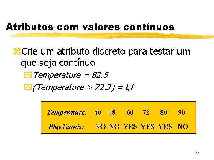 Atributos com valores contínuos z. Crie um atributo discreto para testar um que seja