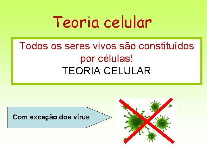 Teoria celular Todos os seres vivos são constituídos por células! TEORIA CELULAR Com exceção Teoria celular Todos os seres vivos são constituídos por células! TEORIA CELULAR Com exceção