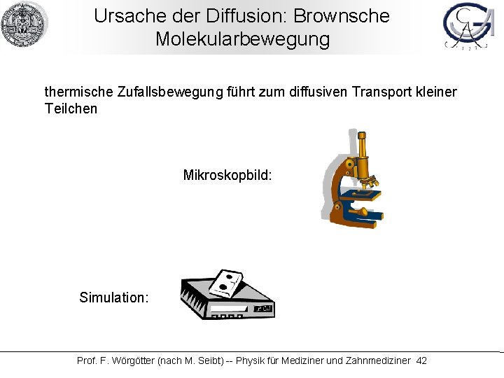 Ursache der Diffusion: Brownsche Molekularbewegung thermische Zufallsbewegung führt zum diffusiven Transport kleiner Teilchen Mikroskopbild: