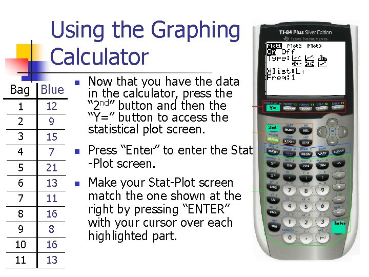 Using the Graphing Calculator Bag Blue 5 6 7 8 9 12 9 15