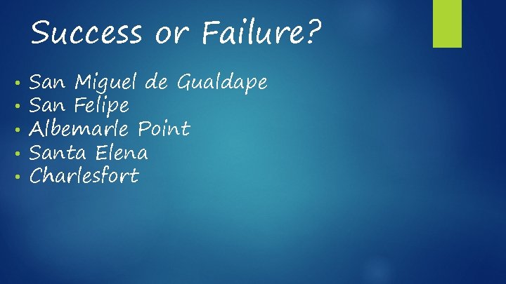 Success or Failure? • • • San Miguel de Gualdape San Felipe Albemarle Point Success or Failure? • • • San Miguel de Gualdape San Felipe Albemarle Point