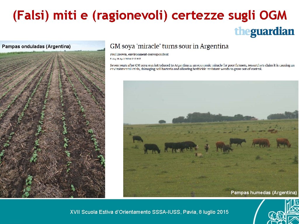 (Falsi) miti e (ragionevoli) certezze sugli OGM Pampas onduladas (Argentina) Pampas humedas (Argentina) XVII