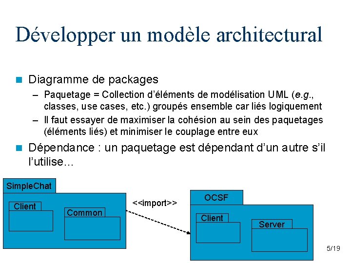Développer un modèle architectural n Diagramme de packages – Paquetage = Collection d’éléments de Développer un modèle architectural n Diagramme de packages – Paquetage = Collection d’éléments de