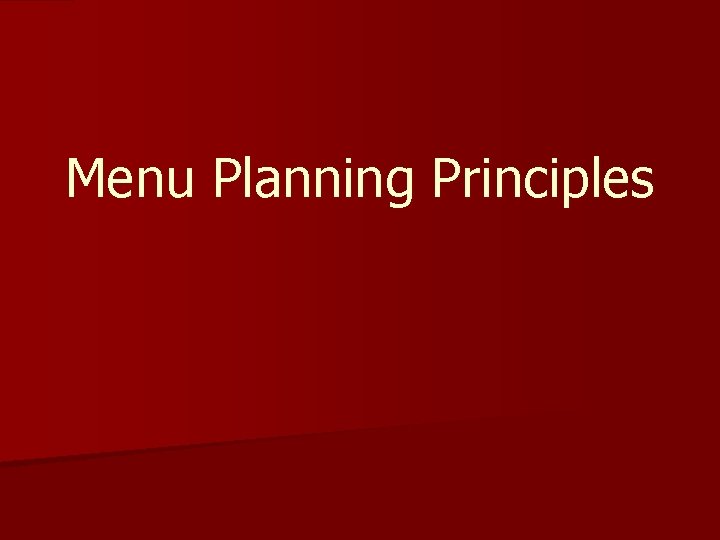 Menu Planning Principles 