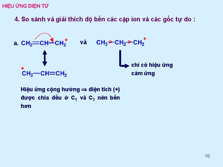 HIỆU ỨNG ĐIỆN TỬ 4. So sánh và giải thích độ bền các cặp