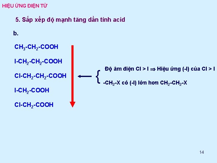 HIỆU ỨNG ĐIỆN TỬ 5. Sắp xếp độ mạnh tăng dần tính acid b.