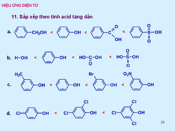 HIỆU ỨNG ĐIỆN TỬ 11. Sắp xếp theo tính acid tăng dần a. b.