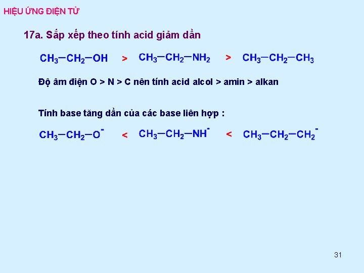 HIỆU ỨNG ĐIỆN TỬ 17 a. Sắp xếp theo tính acid giảm dần Độ