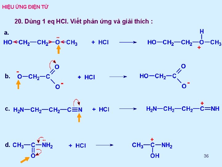 HIỆU ỨNG ĐIỆN TỬ 20. Dùng 1 eq HCl. Viết phản ứng và giải