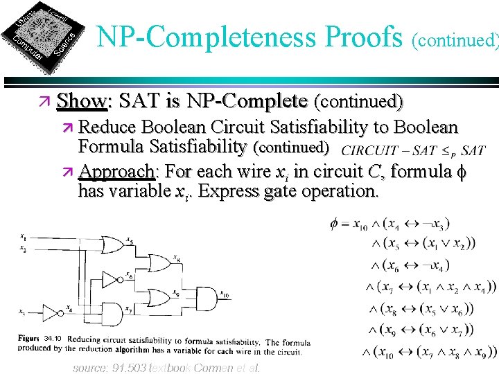 NP-Completeness Proofs (continued) ä Show: SAT is NP-Complete (continued) ä Reduce Boolean Circuit Satisfiability
