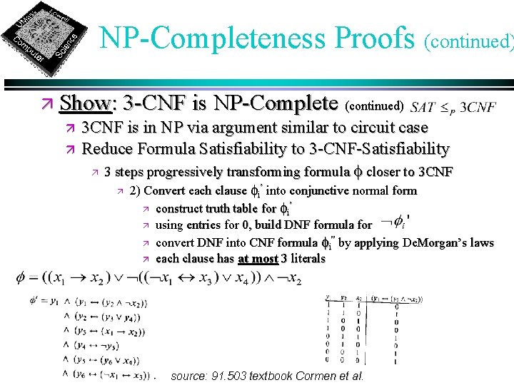 NP-Completeness Proofs (continued) ä Show: 3 -CNF is NP-Complete (continued) ä 3 CNF is