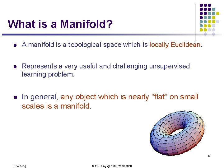 What is a Manifold? l A manifold is a topological space which is locally What is a Manifold? l A manifold is a topological space which is locally