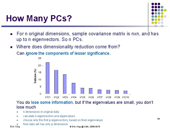 How Many PCs? l For n original dimensions, sample covariance matrix is nxn, and How Many PCs? l For n original dimensions, sample covariance matrix is nxn, and