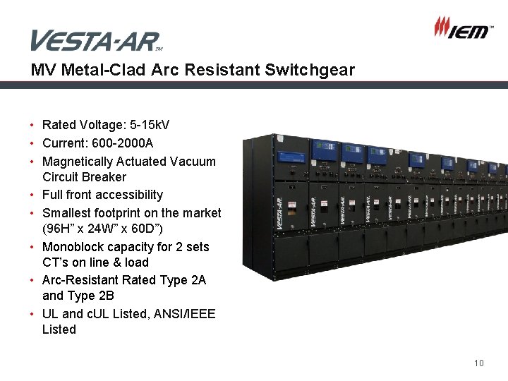 MV Metal-Clad Arc Resistant Switchgear • Rated Voltage: 5 -15 k. V • Current: