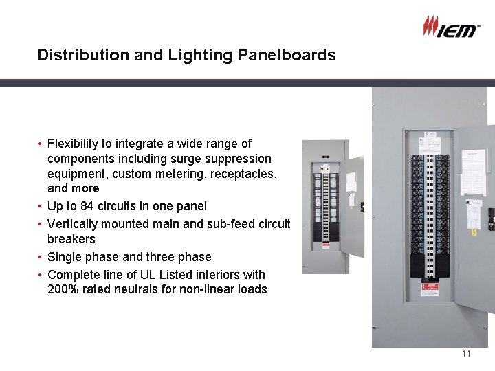 Distribution and Lighting Panelboards • Flexibility to integrate a wide range of components including