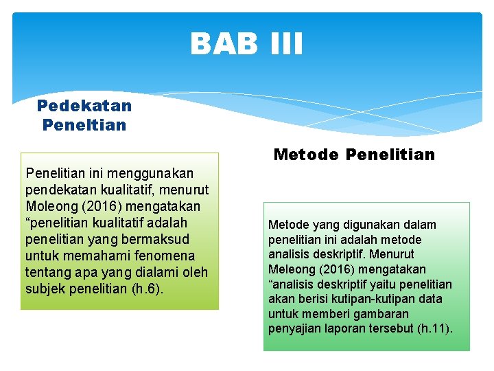 BAB III Pedekatan Peneltian Metode Penelitian ini menggunakan pendekatan kualitatif, menurut Moleong (2016) mengatakan