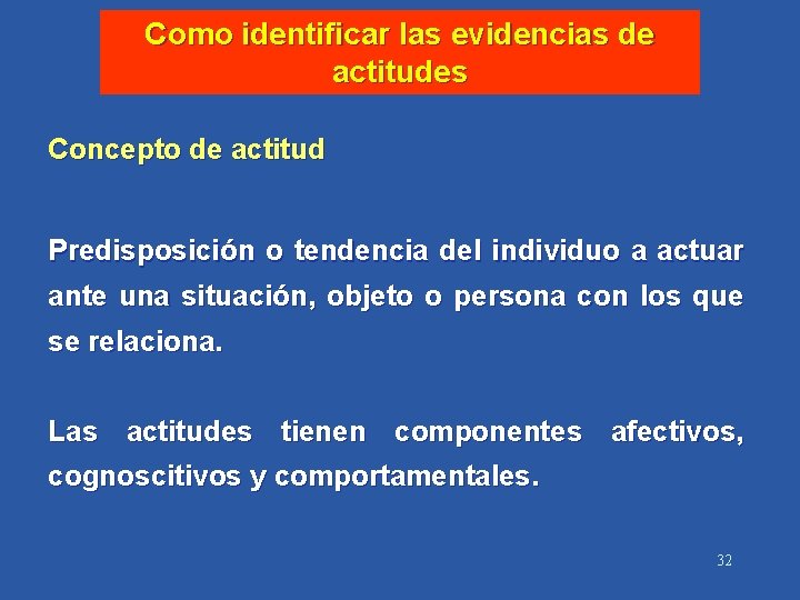 Como identificar las evidencias de actitudes Concepto de actitud Predisposición o tendencia del individuo