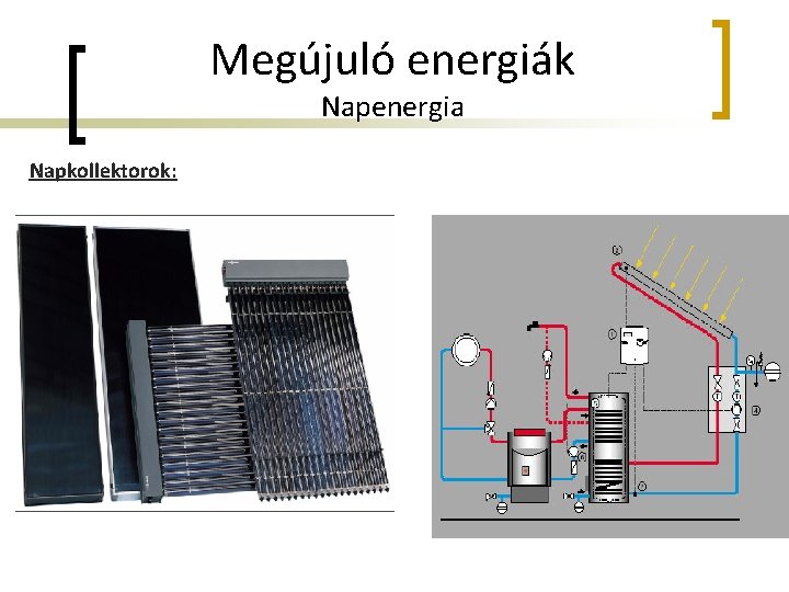 Megújuló energiák Napenergia Napkollektorok: 