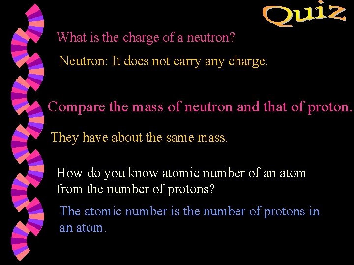 What is the charge of a neutron? Neutron: It does not carry any charge.