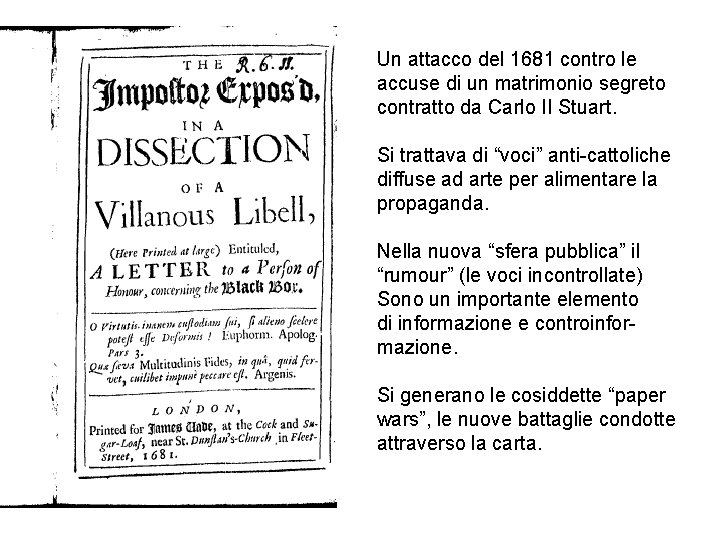 Un attacco del 1681 contro le accuse di un matrimonio segreto contratto da Carlo