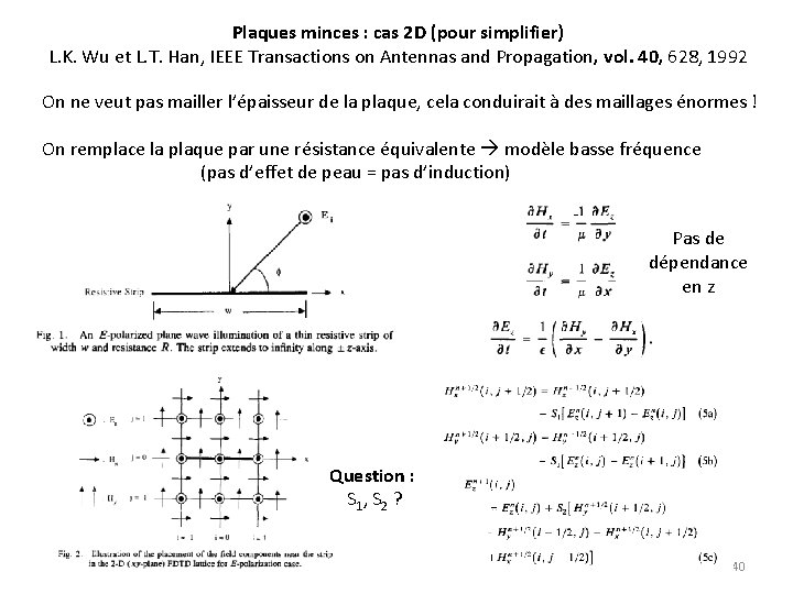 Plaques minces : cas 2 D (pour simplifier) L. K. Wu et L. T.