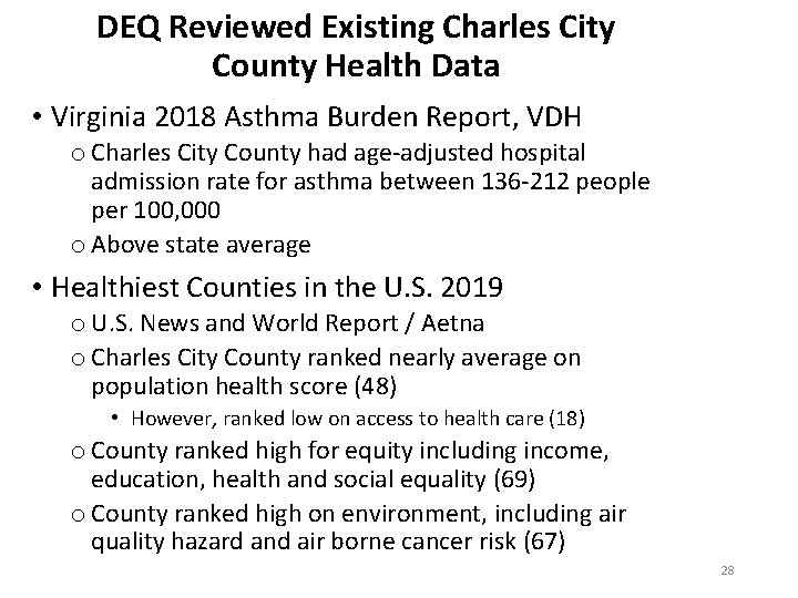 DEQ Reviewed Existing Charles City County Health Data • Virginia 2018 Asthma Burden Report,