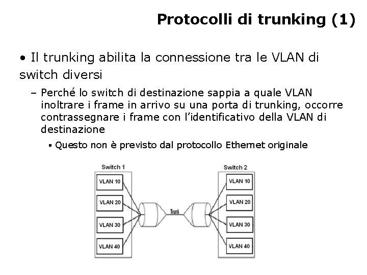 Protocolli di trunking (1) • Il trunking abilita la connessione tra le VLAN di