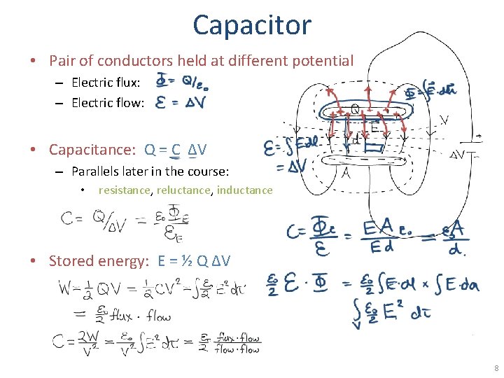 Capacitor • Pair of conductors held at different potential – Electric flux: – Electric