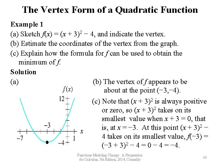 The Vertex Form of a Quadratic Function Example 1 (a) Sketch f(x) = (x