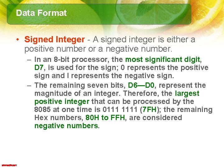 Data Format • Signed Integer - A signed integer is either a positive number