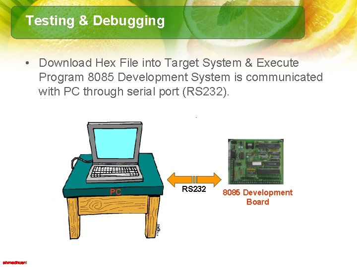 Testing & Debugging • Download Hex File into Target System & Execute Program 8085