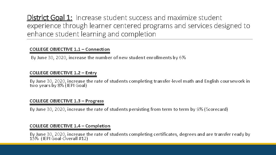 District Goal 1: Increase student success and maximize student experience through learner centered programs