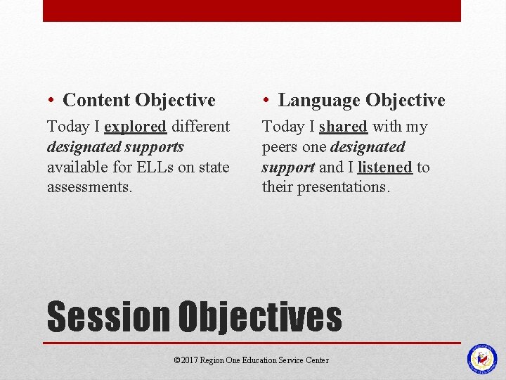  • Content Objective • Language Objective Today I explored different designated supports available