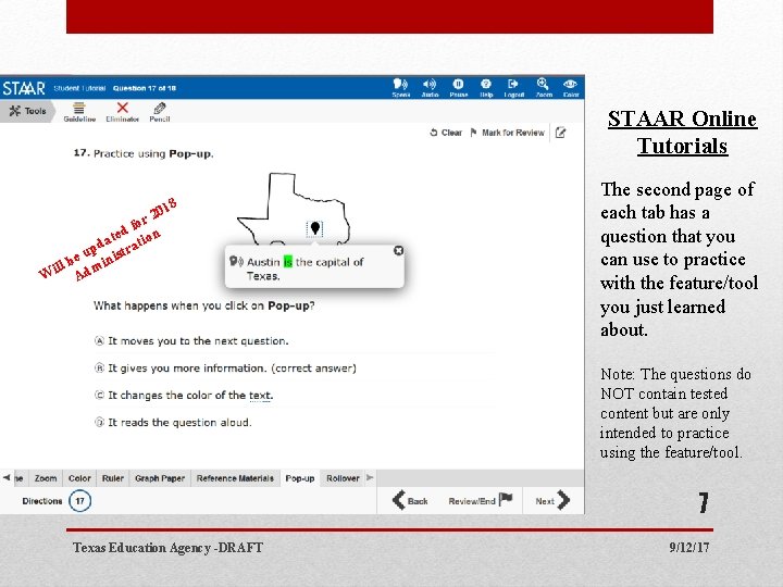 STAAR Online Tutorials 8 201 r o d f on e t i a