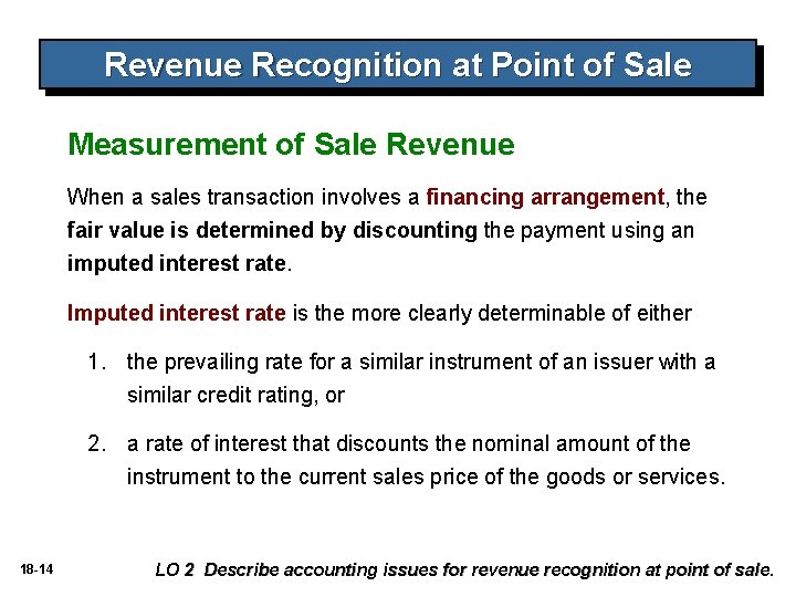 Revenue Recognition at Point of Sale Measurement of Sale Revenue When a sales transaction Revenue Recognition at Point of Sale Measurement of Sale Revenue When a sales transaction