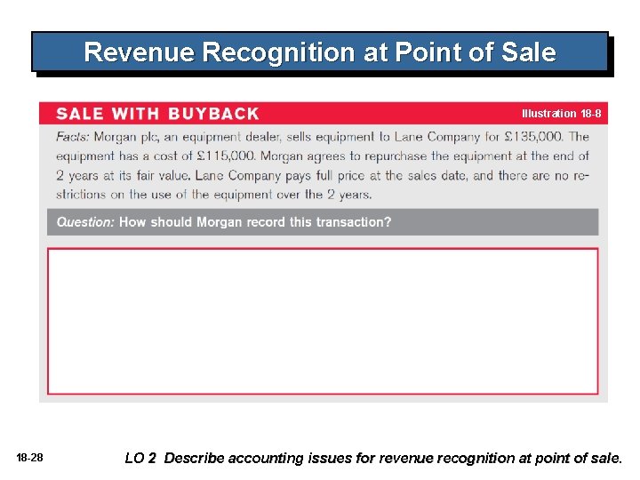 Revenue Recognition at Point of Sale Illustration 18 -8 18 -28 LO 2 Describe Revenue Recognition at Point of Sale Illustration 18 -8 18 -28 LO 2 Describe