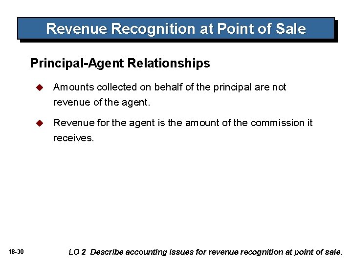Revenue Recognition at Point of Sale Principal-Agent Relationships 18 -30 u Amounts collected on Revenue Recognition at Point of Sale Principal-Agent Relationships 18 -30 u Amounts collected on