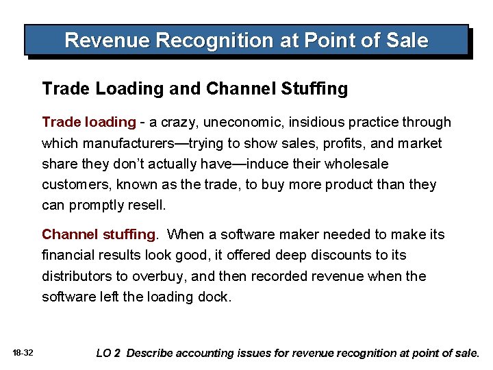 Revenue Recognition at Point of Sale Trade Loading and Channel Stuffing Trade loading - Revenue Recognition at Point of Sale Trade Loading and Channel Stuffing Trade loading -