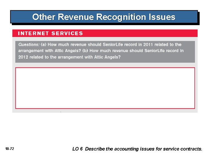 Other Revenue Recognition Issues 18 -72 LO 6 Describe the accounting issues for service Other Revenue Recognition Issues 18 -72 LO 6 Describe the accounting issues for service