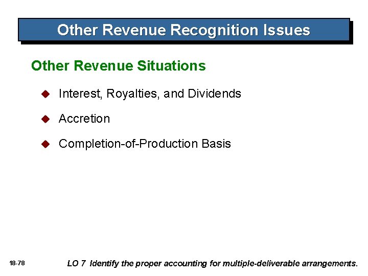 Other Revenue Recognition Issues Other Revenue Situations 18 -78 u Interest, Royalties, and Dividends Other Revenue Recognition Issues Other Revenue Situations 18 -78 u Interest, Royalties, and Dividends