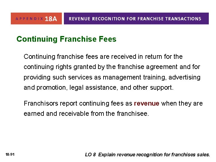 Continuing Franchise Fees Continuing franchise fees are received in return for the continuing rights Continuing Franchise Fees Continuing franchise fees are received in return for the continuing rights