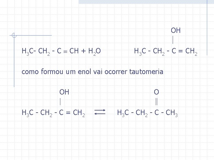  OH H 3 C- CH 2 - C CH + H 2 O