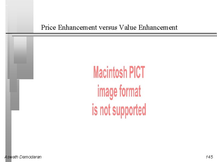 Price Enhancement versus Value Enhancement Aswath Damodaran 145 