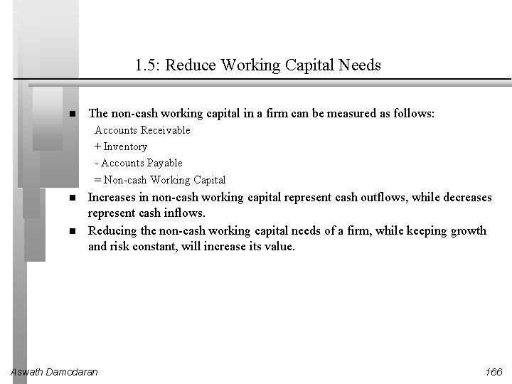 1. 5: Reduce Working Capital Needs The non-cash working capital in a firm can