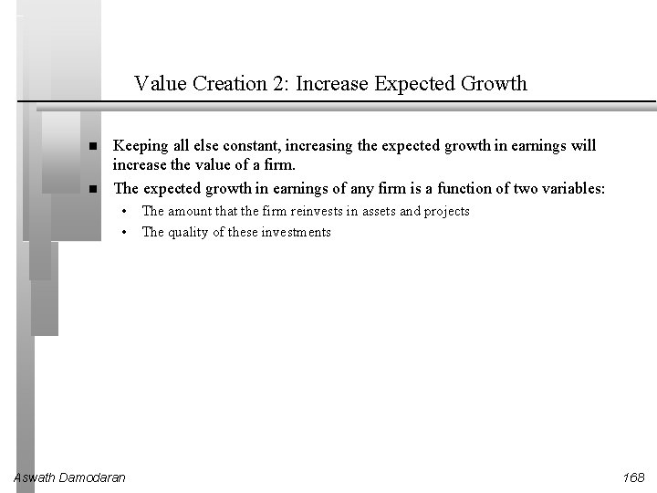 Value Creation 2: Increase Expected Growth Keeping all else constant, increasing the expected growth