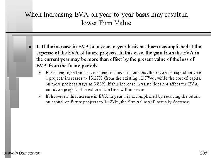 When Increasing EVA on year-to-year basis may result in lower Firm Value 1. If