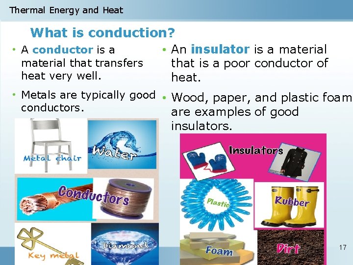 Thermal Energy and Heat What is conduction? • A conductor is a material that