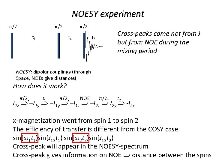 NOESY experiment π/2 π/2 t 1 tm t 2 Cross-peaks come not from J